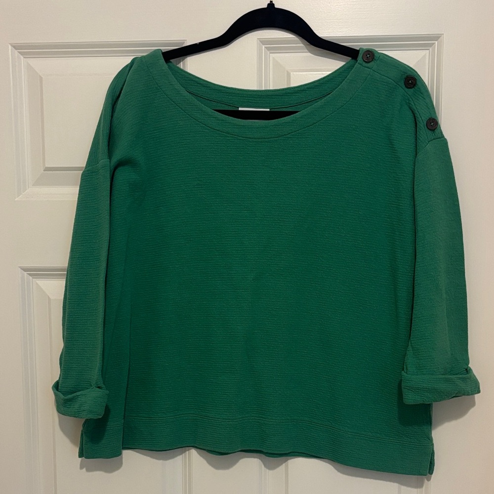 Green Button-Shoulder Knit Top